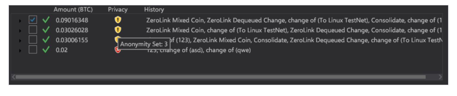 screenshot of Wasabi Wallet